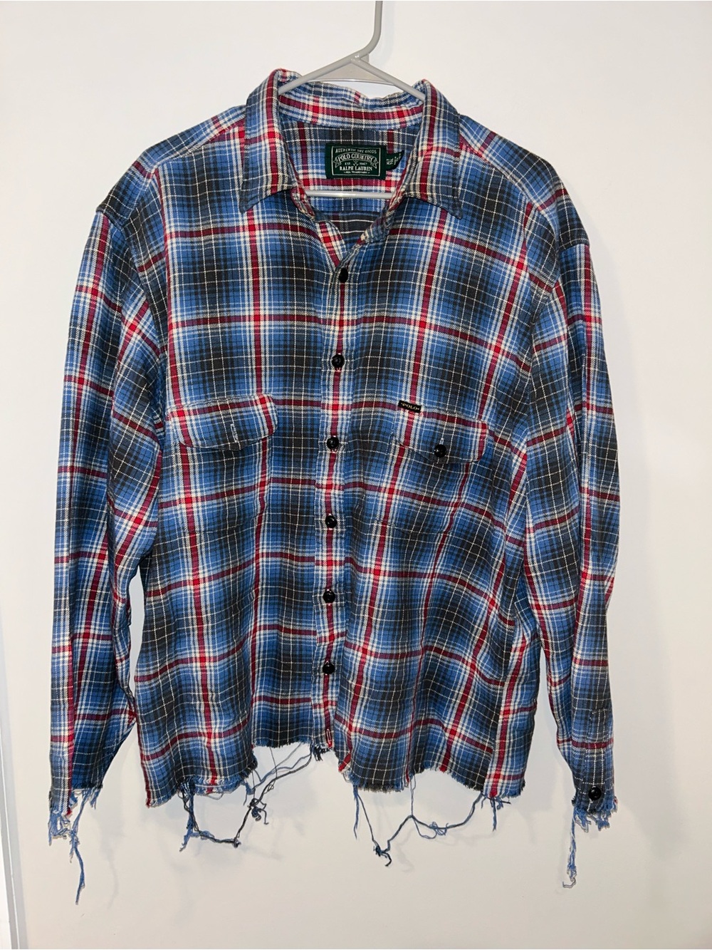 Polo Country Ralph Lauren Distressed Plaid Flannel in Blue & Red Size XL